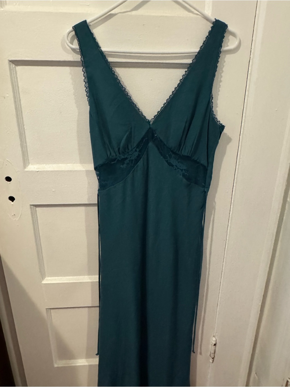 Silk-Blend Teal V-Neck Slip Dress